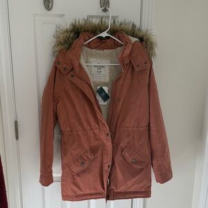 Abercrombie & Fitch Kids Rust Jacket with Faux Fur Hood